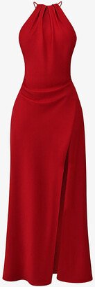 Womens Red Rose Zanab Halter-neck Thigh-split Woven Maxi Dress