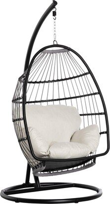 Rattan Weave Hanging Egg Chair with Folding Design Indoor and Outdoor