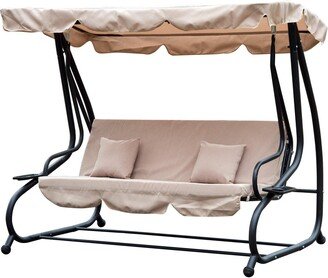 2-in-1 Garden Swing Chair for 3 Person with Adjustable Canopy