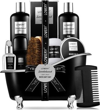 Lovery Deluxe Sandalwood Self Care Grooming Beard Kit, 10Pc Bath And Body Relaxing Set
