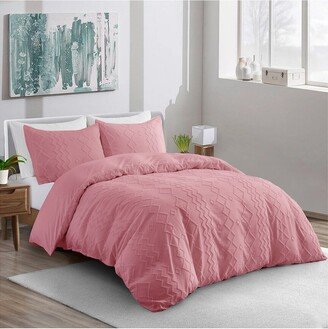 Soft Solid Clipped Jacquard Duvet Cover Set In Pink, Diamond Quilted