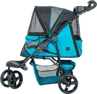 Durable Folding 3-Wheel Pet Stroller for Dogs & Cats with Mesh Sides, Storage Pockets, Cupholders, and Washable Pad, Mermaid