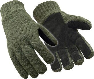 Men's Fleece Lined Insulated Ragg Wool Gloves with Leather Palm