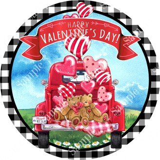 Happy Valentine's Day Teddy Bear Sign - Round Love For Wreaths Valentine Wreath Gnome