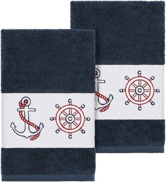 Easton Embellished Hand Towel - Set of 2 - Midnight Blue