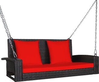 2 Person Wicker Hanging Porch Swing Outdoor Rattan Swing Bench