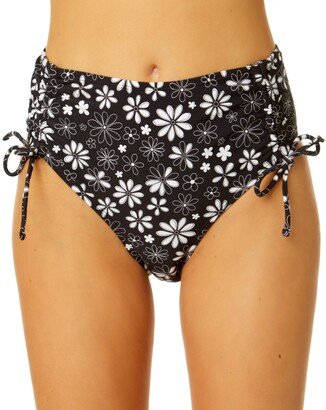 Salt + Cove Juniors' Coastal Fleurs Cinched High-Waist Bikini Bottoms, Created for Macy's - Black/White Floral