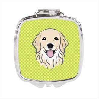 BB1267SCM Checkerboard Lime Green Golden Retriever Compact Mirror, 2.75 x 3 x .3 In.