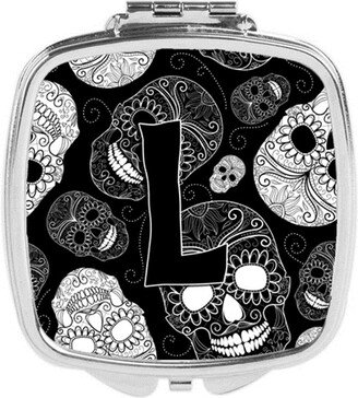 CJ2008-LSCM Letter L Day of the Dead Skulls Black Compact Mirror