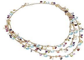 18K Yellow Gold Paradise Mixed Gemstone Three Strand Bib Necklace, 16.5