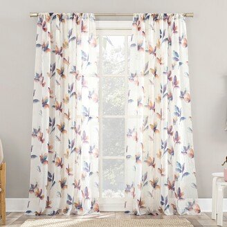 No.918 Ellie Floral Print Sheer Rod Pocket Curtain Panel, Single Panel