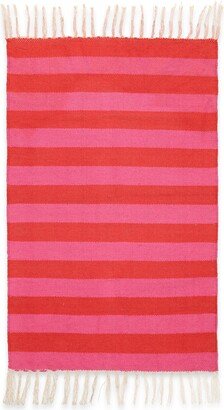 Kate Austin Designs Handwoven Rug In Pink Red Cabana Stripe