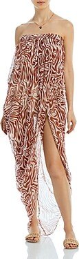 Woodblock Zebra Strapless Maxi Dress Swim Cover-Up