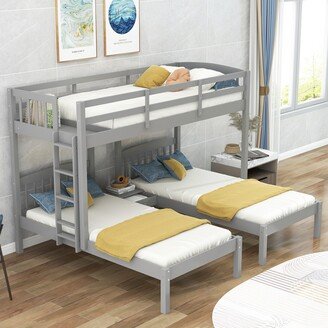 GEROJO Twin over Twin & Twin Size Solid wood Bunk Bed with Built-in Middle Drawer, Ladder, Perfect for 3 Kids family