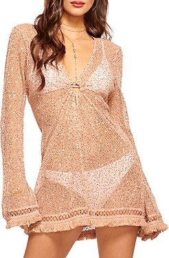 Cassie Sequined Mesh Swim Cover-Up Dress