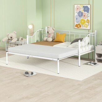 GEROJO White Twin Size Daybed with Trundle, Elegant and Simple Steel Daybed with Slat Support, No Box Spring Required