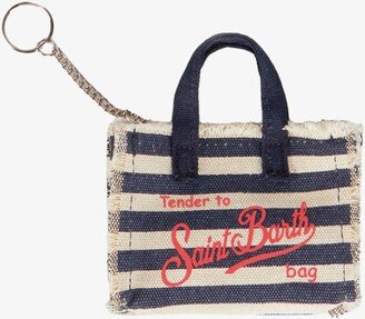 Canvas Key Holder With Blue Striped Print