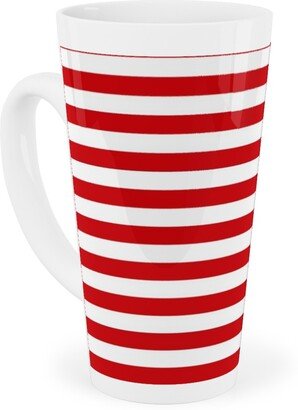Mugs: Horizontal Stripe Tall Latte Mug, 17Oz, Red