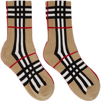 Beige Intarsia Check Technical Stretch Socks