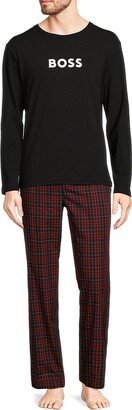 2-Piece Logo T Shirt & Plaid Pants Pajama Set