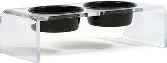 Hiddin Small Clear Double Bowl Pet Feeder, 3.5 Cup Black Bowls-AA