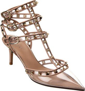 Rockstud Caged 65 Leather & Vinyl Ankle Strap Pump