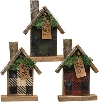 Rustic Wood Home Buffalo Check House 3 Asstd. - H- 10.25 in. W - 2.00 in. L- 6.50 in.