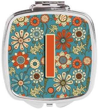 CJ2012-ISCM Letter I Flowers Retro Blue Compact Mirror