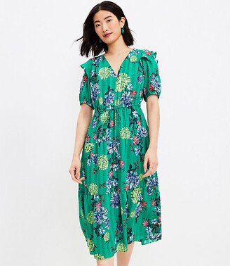 Petite Floral Ruffle V-Neck Midi Dress