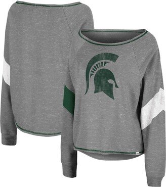 Women's Heathered Gray Michigan State Spartans Amped Chevron Stripe Raglan Boat Neck Pullover Sweatshirt