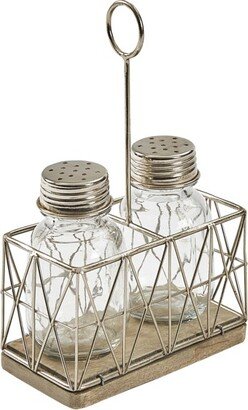 Park Designs Modern Metal and Wood Salt and Pepper Caddy Set