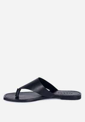 Rag & Co OROFERR Black Soft Leather Luxury Thong Flats