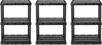 3 Shelf Knect-A-Shelf Solid Light Duty Storage Unit, Black 3Pack