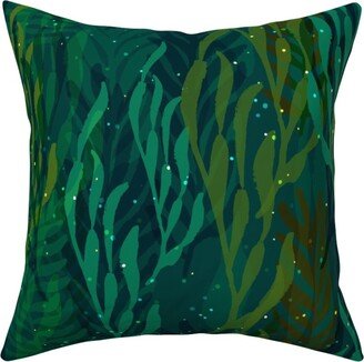 Pillows: Underwater Forest - Emerald Pillow, Woven, Beige, 16X16, Single Sided, Green