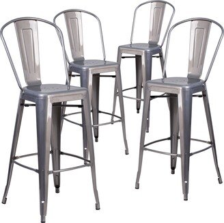 Lancaster Home 4 Pack 30 High Clear Coated Indoor Barstool with Back - 17.75W x 22.5D x 46.5H