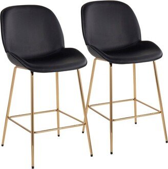 Set of 2 Diva Steel/Faux Leather Counter Height Barstools Gold/Black