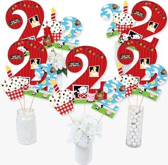 Big Dot Of Happiness 2nd Birthday Farm Animals - Birthday Centerpiece Sticks -Table Toppers-Set of 15