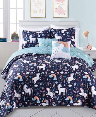 Unicorn Heart Reversible 4-Piece Twin Quilt Set