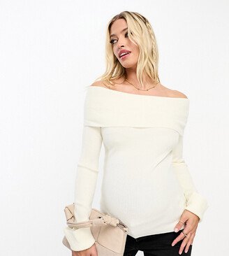 ASOS DESIGN Maternity off-shoulder top in rib in cream