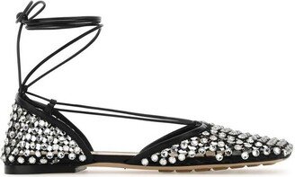 Crystal-Embellished Ballerina Flat Shoes