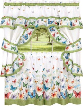 GoodGram Butterflies Prairie Complete 5 Piece Cottage Kitchen Curtain Set