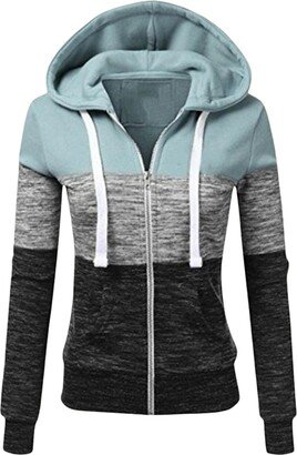 YSERB Womens Color Block Zip Up Hoodie Drawstring Hooded Sweatshirts Fall Winter Trendy Basic Coat Tops with Pockets A Blue-AA