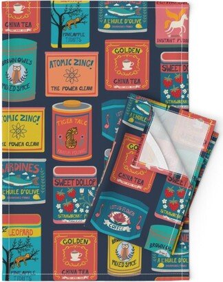 Retro Tins Tea Towels | Set Of 2 - Vintage Canned Goods By Cecca Kitchen Leopard Strawberries Linen Cotton Spoonflower