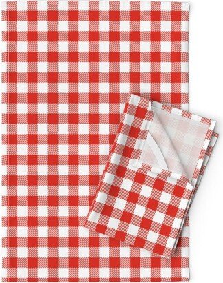 Picnic Plaid Tea Towels | Set Of 2 - Red Gingham By Northern Whimsy & White USA Patriotic Linen Cotton Spoonflower