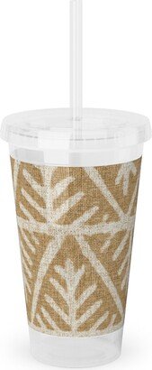 Travel Mugs: Textured Mudcloth Acrylic Tumbler With Straw, 16Oz, Brown