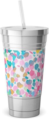Travel Mugs: Lighthearted Summer Stainless Tumbler With Straw, 18Oz, Multicolor