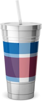 Travel Mugs: Independence Day Plaid - Multi Stainless Tumbler With Straw, 18Oz, Multicolor