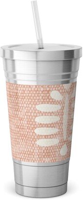 Travel Mugs: Block Print Fern - Dusty Pink Stainless Tumbler With Straw, 18Oz, Pink