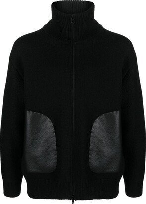 Elbow-Patch Zip-Up Cardigan