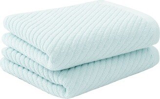 PiccoCasa Luxury 100% Ribbed Absorbent Drying Face Ribbed Cotton Washcloths 2 Pcs Blue 13x29 Inch